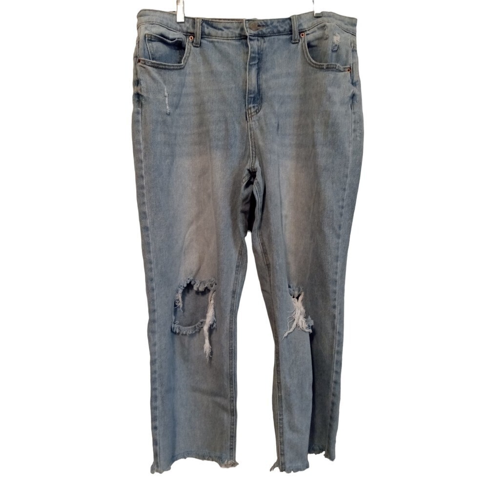 Rewind high rise light‎ wash fray hem jeans 17/33W